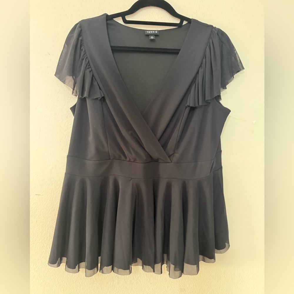 Torrid Black V-Neck Ruffle Blouse
